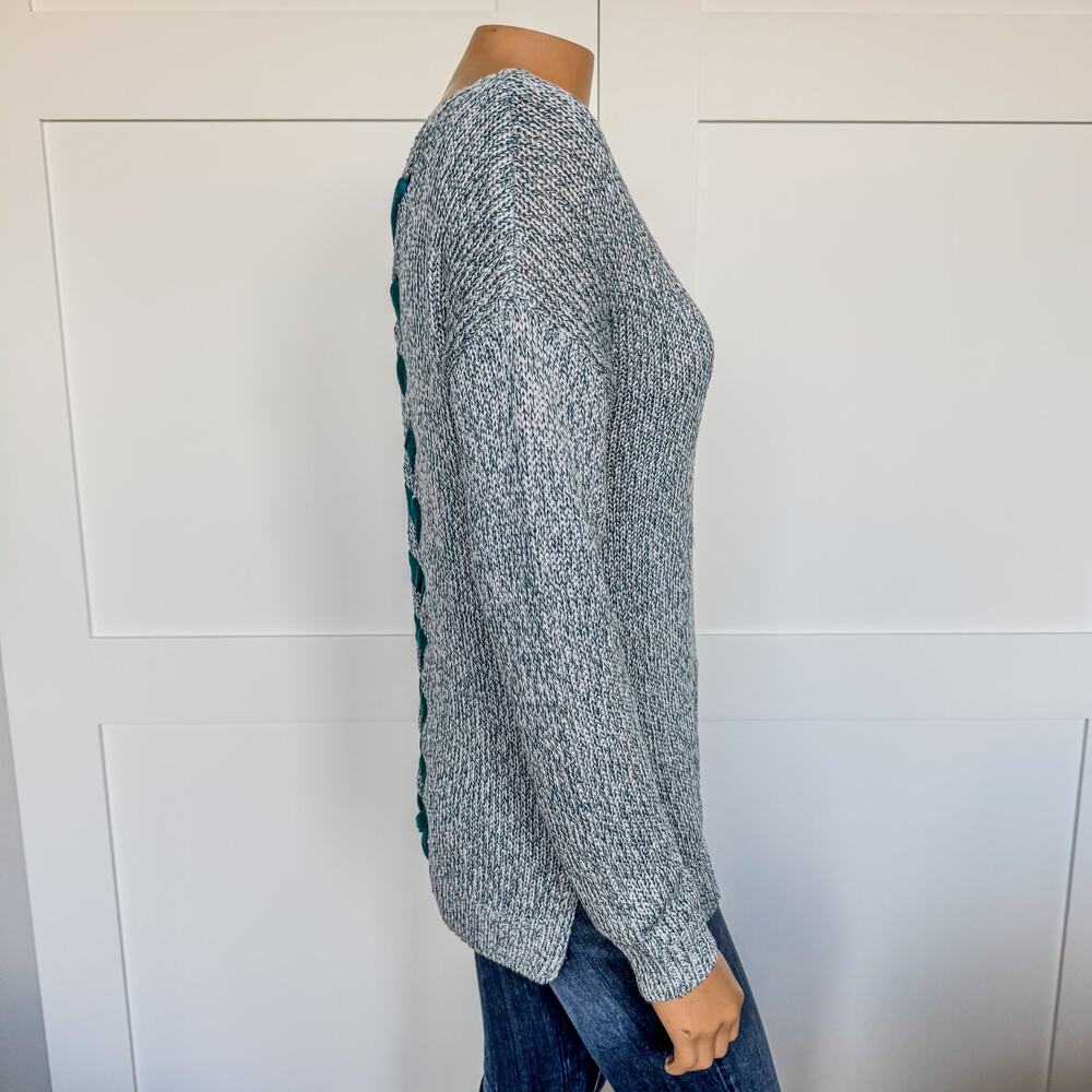 NWT-Miami of Francesca’s, Alice Lace Up Pullover Sweater-Teal-Women’s Size Small - Picture 2 of 10